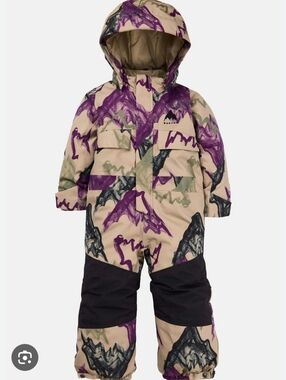 Burton Kids Handmade 2L One Piece Beige & Purple Mountain Print Snowsuit XS 6/7